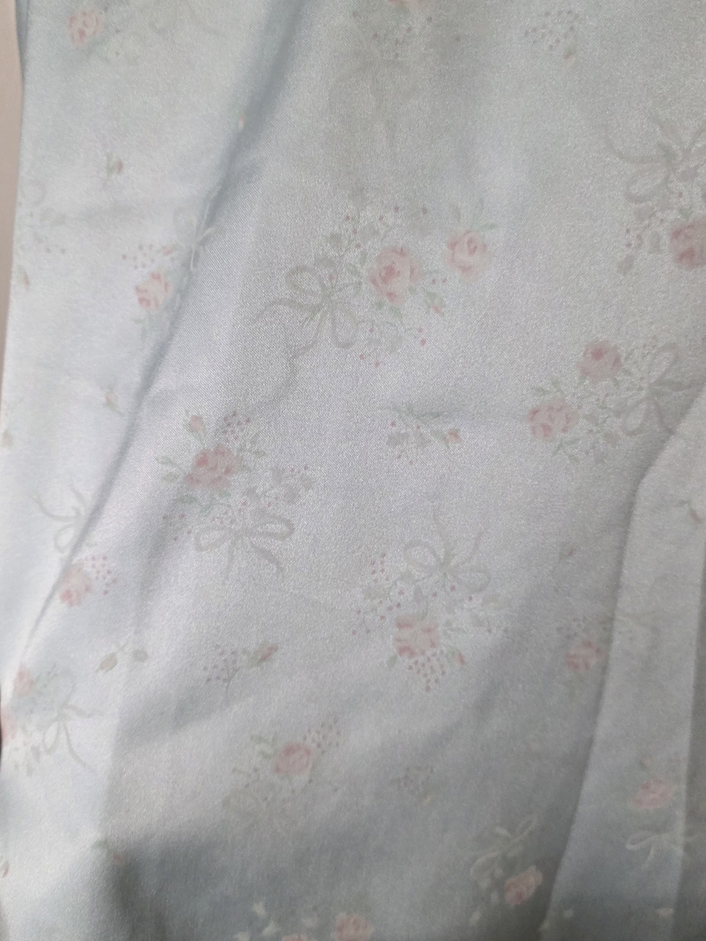 Val Mode Light Blue Floral Bow Pattern Lace Trim Satin Slip - Picture 3 of 8